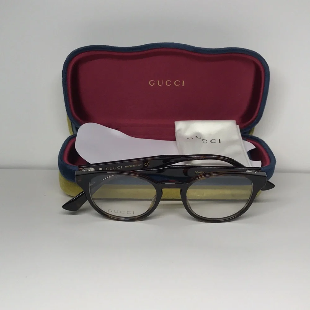 New Authentic Gucci GG0827O 002 Havana Round Eyeglasses